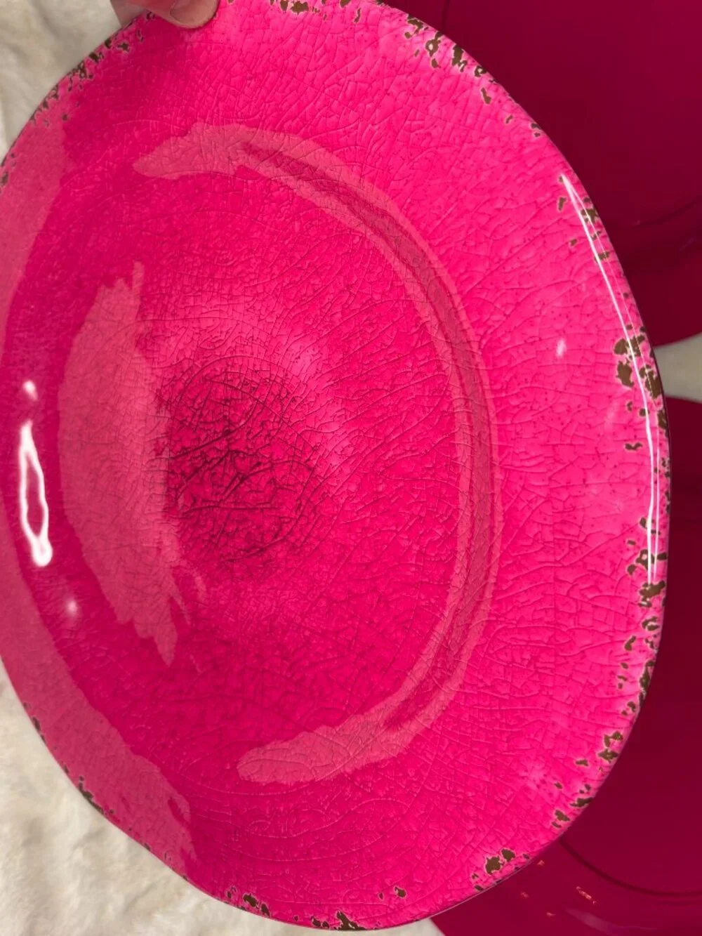 Pier 1 Imports Carmelo Pink Melamine Crackle Glaze Distressed Dinner Plates-NWT